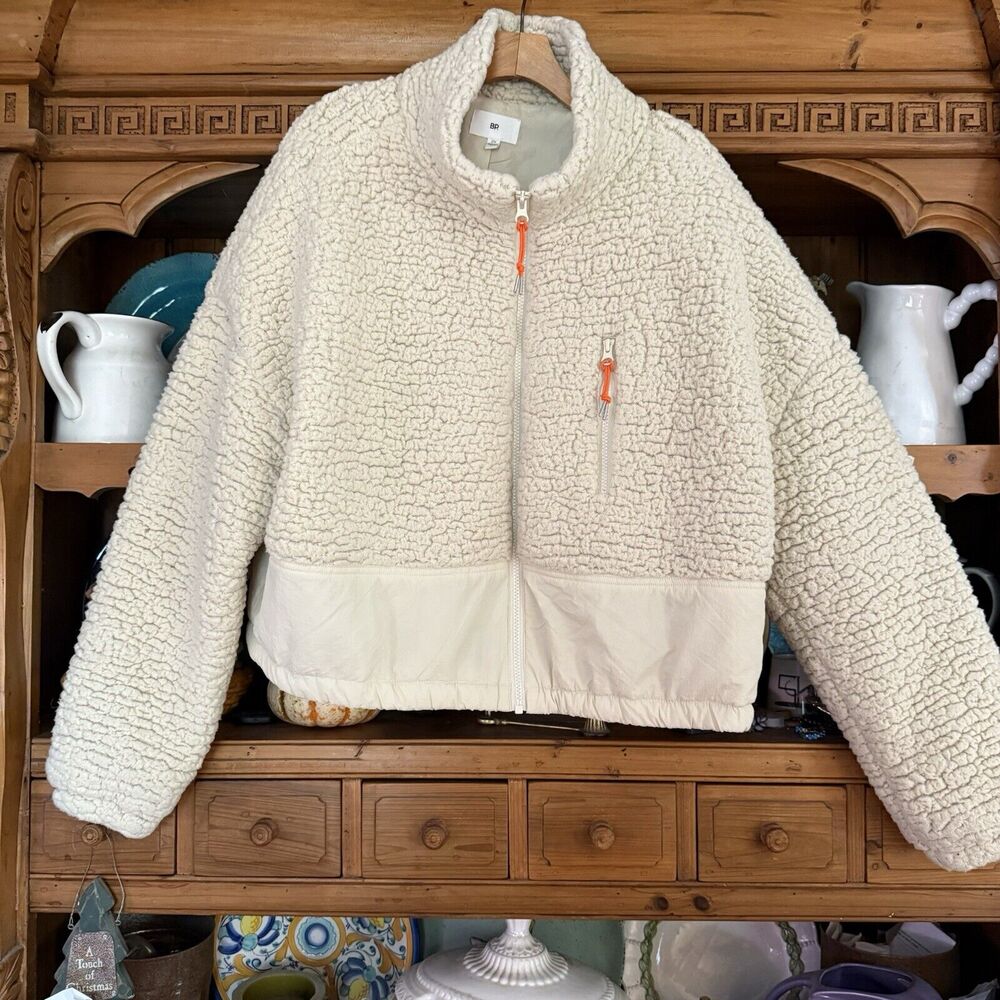 BP Nordstrom Sherpa Jacket Sz 2X Womens‎ Zip Up Ivory Cream with Pocket Lined